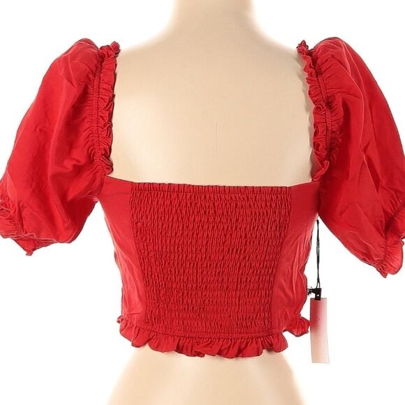 NWT FREE PEOPLE | ASTR SWEETHEART PUFF SLEEVE CROP TOP RED WOMENS SIZE SMALL - Picture 3 of 3
